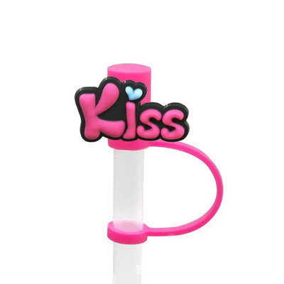 Kūrybinis silikoninis stiklo šiaudelių kamštis, daugkartinio naudojimo, hermetiškas, purslams atsparus dulkėms šiaudų kištukas Animacinio filmo šiaudinio dangtelio antgalių priedas