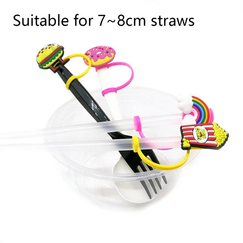 Kūrybinis silikoninis stiklo šiaudelių kamštis, daugkartinio naudojimo, hermetiškas, purslams atsparus dulkėms šiaudų kištukas Animacinio filmo šiaudinio dangtelio antgalių priedas