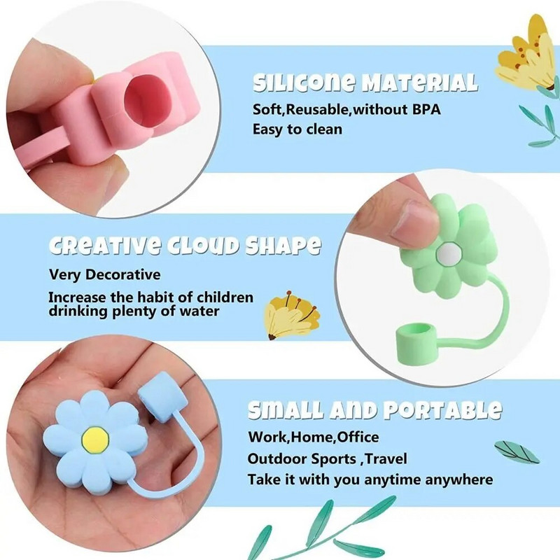 Creative õlgedest katete kork Stanley tassi jaoks ühilduvate silikoonist korduvkasutatavate kõrreotstega 8–10 mm joogikõrrekatte kaunistamiseks