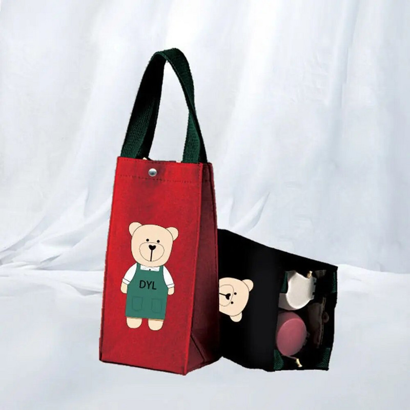 Geantă de mână pentru sticlă de apă cu imprimare ursuleț drăguț Husă de pânză Geanta cu umbrelă Capac pentru sticle Suport izolat pentru pahare Transport manual Geanta pentru pahare de camping