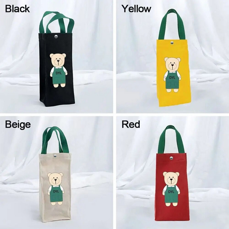 Geantă de mână pentru sticlă de apă cu imprimare ursuleț drăguț Husă de pânză Geanta cu umbrelă Capac pentru sticle Suport izolat pentru pahare Transport manual Geanta pentru pahare de camping