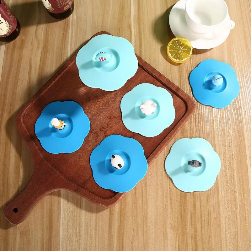 Prozirni silikonski poklopac za šalicu, otporan na toplinu, otporan na curenje, crtani poklopac, simpatičan, otporan na prašinu, poklopac za šalicu za višekratnu upotrebu, usisni poklopac