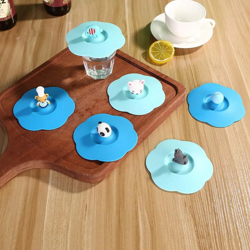 Prozirni silikonski poklopac za šalicu, otporan na toplinu, otporan na curenje, crtani poklopac, simpatičan, otporan na prašinu, poklopac za šalicu za višekratnu upotrebu, usisni poklopac