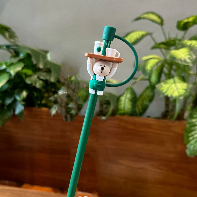 1 ΤΕΜ χαριτωμένο ψάθινο βύσμα σιλικόνης επαναχρησιμοποιήσιμο αεροστεγές καπάκι σκόνης κατανάλωσης καρτούν Βύσματα κάλυμμα για καλαμάκια 6-8 mm