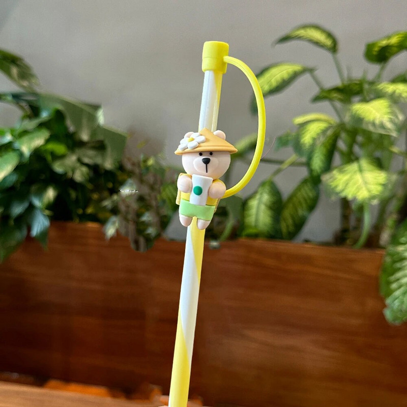 1 ΤΕΜ χαριτωμένο ψάθινο βύσμα σιλικόνης επαναχρησιμοποιήσιμο αεροστεγές καπάκι σκόνης κατανάλωσης καρτούν Βύσματα κάλυμμα για καλαμάκια 6-8 mm