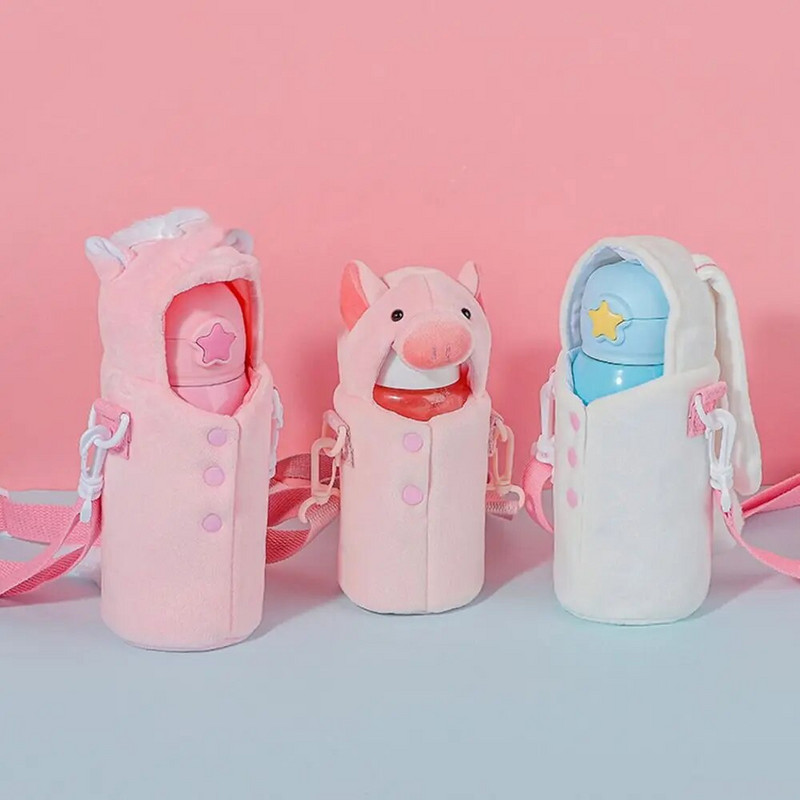 Nešiojamas animacinių filmų vandens butelio dangtelio dėklas žieminis pliušinis izoliuotas maišelis puodelis maišelis Vakuuminis stiklinis puodelis rankovės sportiniai stovyklavimo priedai