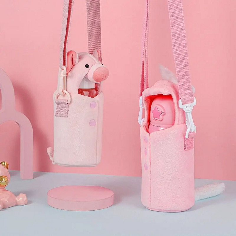 Nešiojamas animacinių filmų vandens butelio dangtelio dėklas žieminis pliušinis izoliuotas maišelis puodelis maišelis Vakuuminis stiklinis puodelis rankovės sportiniai stovyklavimo priedai