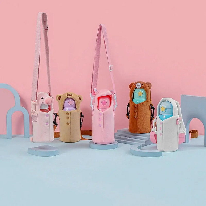 Nešiojamas animacinių filmų vandens butelio dangtelio dėklas žieminis pliušinis izoliuotas maišelis puodelis maišelis Vakuuminis stiklinis puodelis rankovės sportiniai stovyklavimo priedai