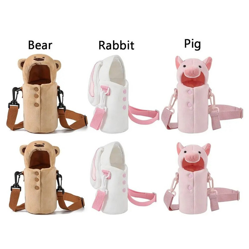 Nešiojamas animacinių filmų vandens butelio dangtelio dėklas žieminis pliušinis izoliuotas maišelis puodelis maišelis Vakuuminis stiklinis puodelis rankovės sportiniai stovyklavimo priedai