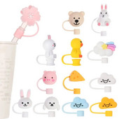 Kreativni silikonski slamkasti čep za višekratnu upotrebu, čep za prašinu za piće, dodaci za staklenu čašu, otporan na prskanje, crtani čepovi za slamčice, vrhovi, poklopac