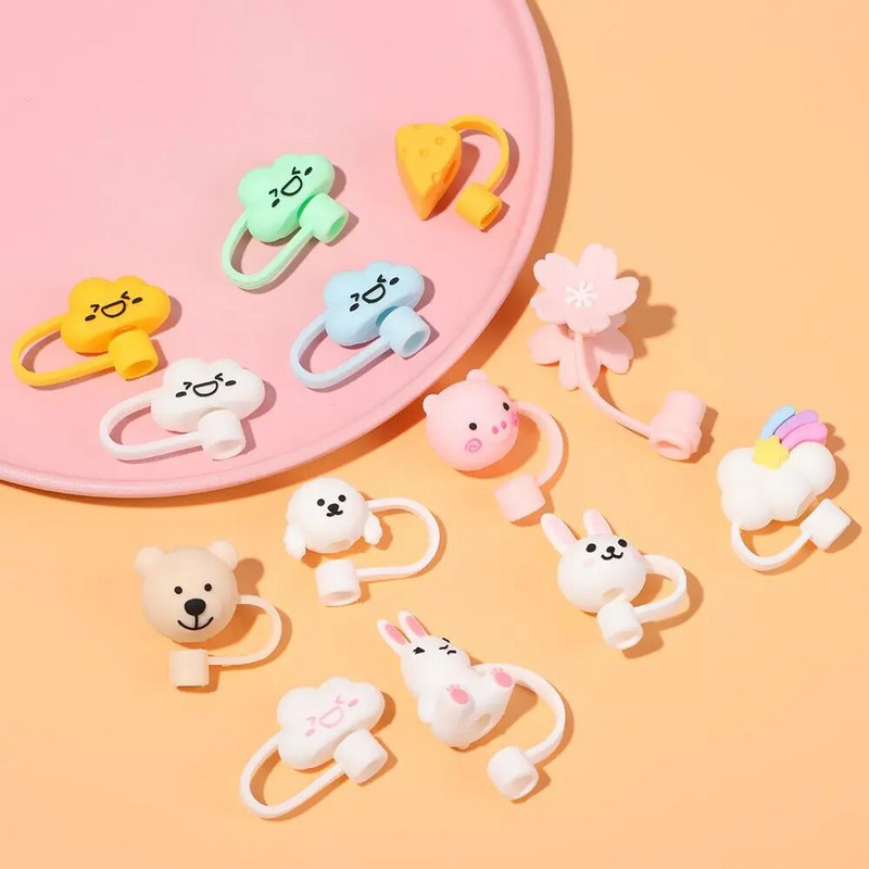 Kreativni silikonski slamkasti čep za višekratnu upotrebu, čep za prašinu za piće, dodaci za staklenu čašu, otporan na prskanje, crtani čepovi za slamčice, vrhovi, poklopac