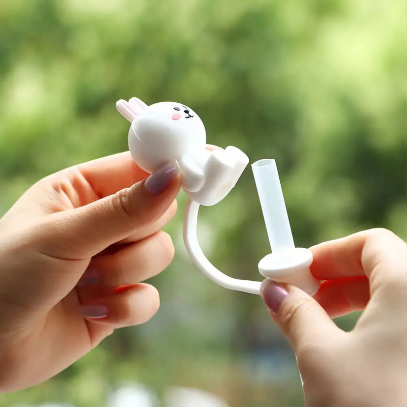 Kreativni silikonski slamkasti čep za višekratnu upotrebu, čep za prašinu za piće, dodaci za staklenu čašu, otporan na prskanje, crtani čepovi za slamčice, vrhovi, poklopac