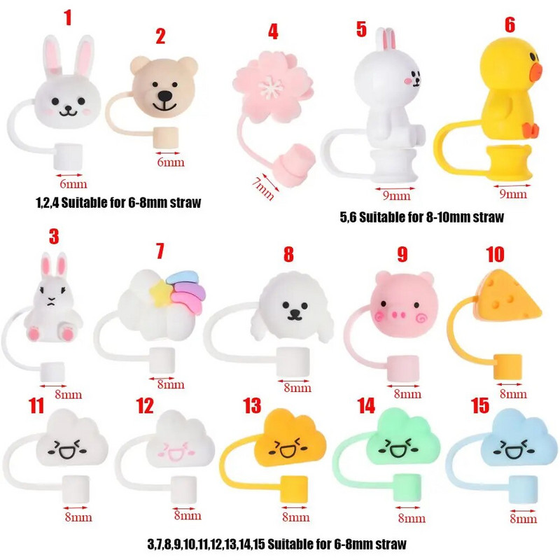 Kreativni silikonski slamkasti čep za višekratnu upotrebu, čep za prašinu za piće, dodaci za staklenu čašu, otporan na prskanje, crtani čepovi za slamčice, vrhovi, poklopac