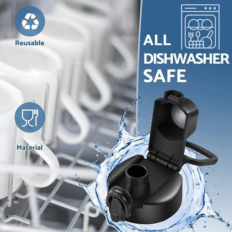 2 vnt automatinio snapelio dangtelis platus burnos dangtelis su mygtuko užraktu juodas, skirtas hidrokolbai, plačia burna 12, 16, 18, 20, 32, 40, 64 Oz,