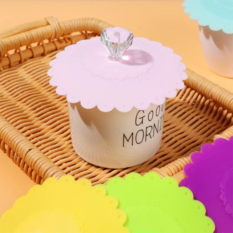 Naujas vaivorykštės spalvos silikoninis sandarus puodelio dangtis, šilumos išsaugojimo siurbimo dangtelis, daugkartinis netoksiškas nuo dulkių kavos puodelio priedas