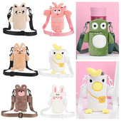 Mielas animacinių filmų puodelio dangtelis vaikams geriamasis butelis, apsauginis dangtelis, dirželis, sagtis, reguliuojamas pliušinis izoliacinis puodelio dėklas