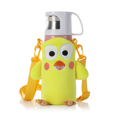 Mielas animacinių filmų puodelio dangtelis vaikams geriamasis butelis, apsauginis dangtelis, dirželis, sagtis, reguliuojamas pliušinis izoliacinis puodelio dėklas