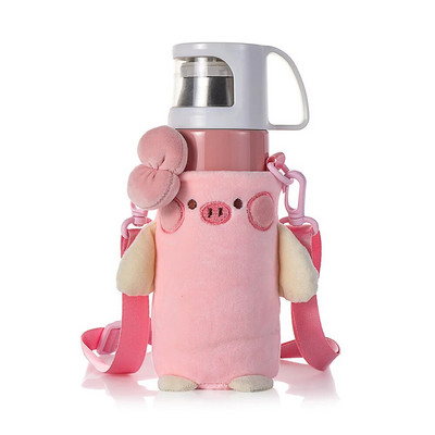 Mielas animacinių filmų puodelio dangtelis vaikams geriamasis butelis, apsauginis dangtelis, dirželis, sagtis, reguliuojamas pliušinis izoliacinis puodelio dėklas