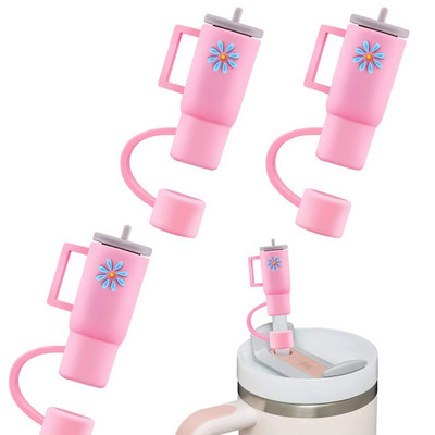 4 τεμ Ψάθινο καπάκι για κάλυμμα σιλικόνης Stanley Cup συμβατό με ποτήρι Stanley 30&40 oz με καλύμματα λαβής από ψάθινα μύτη