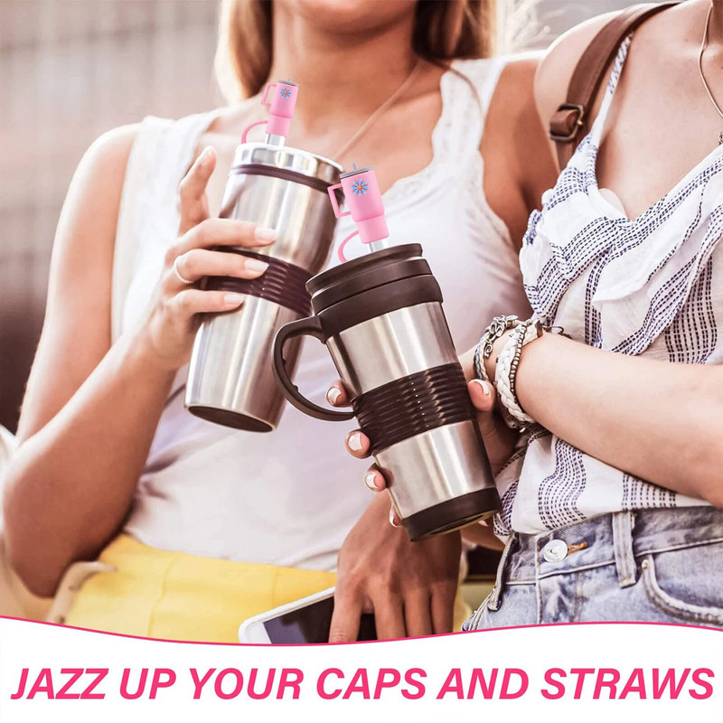 4 τεμ Ψάθινο καπάκι για κάλυμμα σιλικόνης Stanley Cup συμβατό με ποτήρι Stanley 30&40 oz με καλύμματα λαβής από ψάθινα μύτη