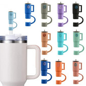 4 τμχ Straw Topper Food Grade Flower Pattern Ψάθινο κάλυμμα κινουμένων σχεδίων με λαβή Πολλαπλών χρήσεων Silica Gel Κάλυμμα με άχυρο