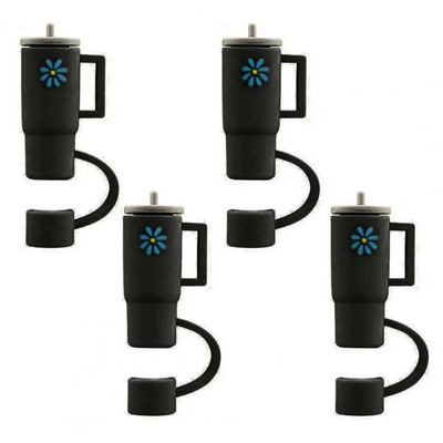 4 τμχ Straw Topper Food Grade Flower Pattern Ψάθινο κάλυμμα κινουμένων σχεδίων με λαβή Πολλαπλών χρήσεων Silica Gel Κάλυμμα με άχυρο