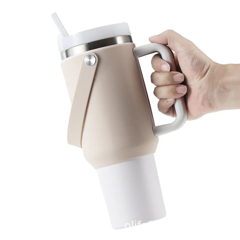 1vnt nešiojamasis silikono pagrindo puodelio dangtelis, neslystantis buteliuko bagažinės rankovės, 40 uncijų kolbos vandens dangtelis lauko stovyklavimo žygio apačioje