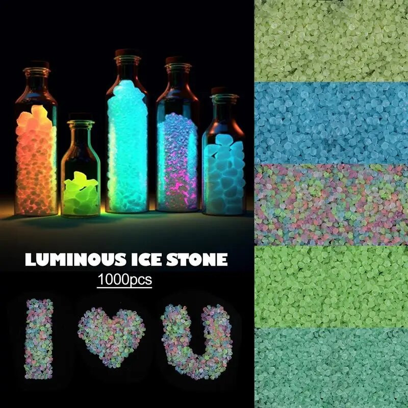 1000 τμχ/Τσάντα Φωτεινή λάμψη άμμου σε σκοτεινό βότσαλο Πέτρα Σπίτι Κήπος Εξωτερικό Μονοπάτι Διακόσμηση γκαζόν Δεξαμενή ψαριών Διακόσμηση ενυδρείου 3-5mm