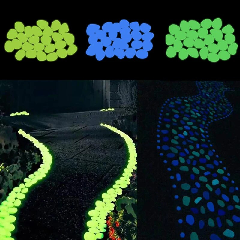 25/50 τμχ Mixcolor Luminous Stones in the Dark Glow Βότσαλα για Ενυδρείο Garden Path Patio Lawn Home Glowing Stones Διακόσμηση
