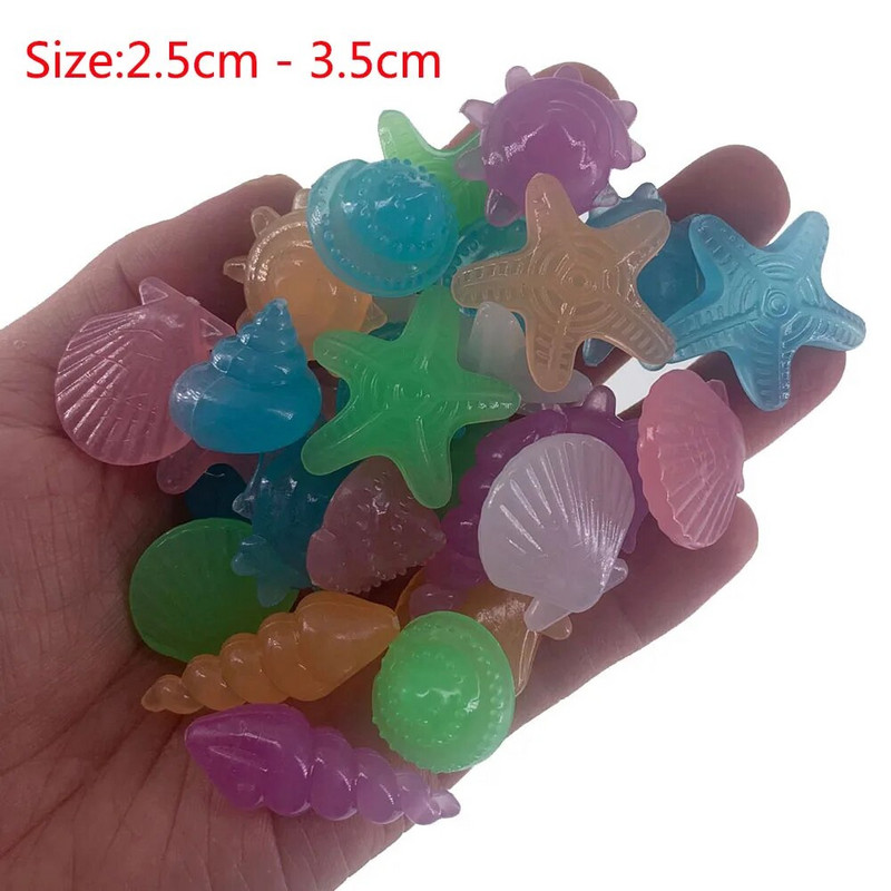 10/50 vnt Šviečiančių žėrinčių akmenų kriauklės formos jūros žvaigždžių kriauklės, skirtos akvatorijos stalui, sodo švytėjimo tamsoje akmenukų dekoracija