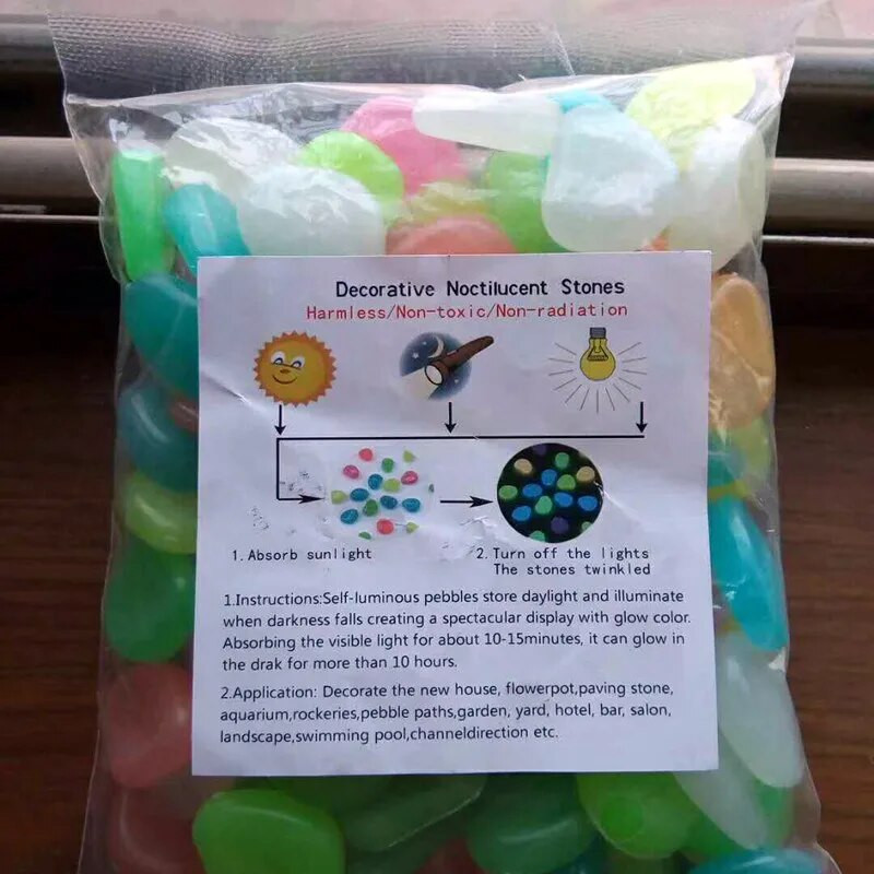 10/25/50 vnt. Švytinti tamsoje Akvariumo puošmena Akvariumo papuošalai Šviečiantys akmenys takams Sodo takas Kiemas Vejos dekoras