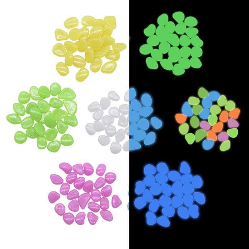 50 τεμ/συσκευασία Λάμψη στο σκοτεινό κήπο Βότσαλο για διαδρόμους και διακόσμηση ενυδρείων και Φωτεινές πέτρες φυτών σε Μπλε/Πράσινο/Λευκό/Κίτρινο