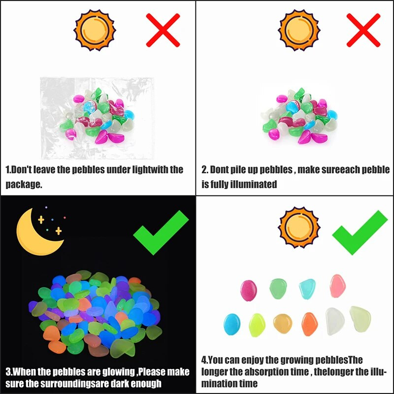 300 τμχ Φωτεινή βότσαλα Βράχοι Διακοσμητικά κήπου Πέτρινη λάμψη στον σκοτεινό κήποΓια πεζοδρόμια Διακοσμήσεις δεξαμενών ψαριών