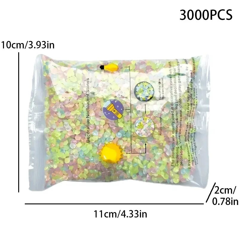 3000 kom/vreći Svjetleći pijesak koji svijetli u tami Kamenčići Kamen Kućni vrt Vanjska staza Dekoracija travnjaka Fish Tank Dekoracija akvarija 3-5 mm