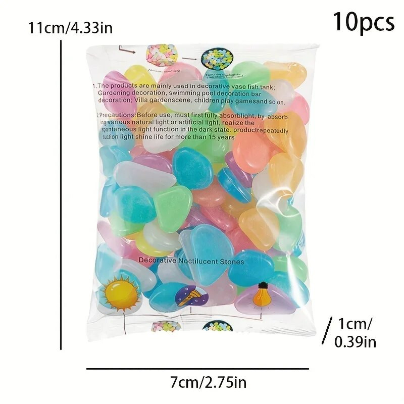 10 vnt. sodo puošmena lauko šviečiantys akmenys, šviečiantys tamsoje akmenukais Akvariumo akvariumų kiemo dekoras Kristalai akmenys