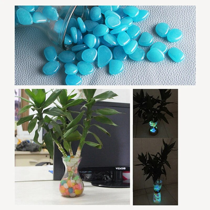 10 vnt fluorescencinių akmenukų sodo žuvų rezervuaro puošmena Šviečiantis akmuo šviesą skleidžiantis dirbtinis akmenukas vejos sodo kiemo puošmena