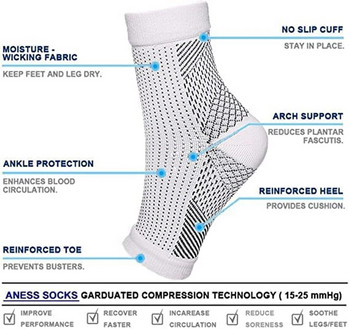 1 Ζεύγος κάλτσες συμπίεσης για γυναίκες Μανίκια συμπίεσης στον αστράγαλο Σιδεράκια υποστήριξη καμάρας Neuropathy καταπραΰνει κάλτσες, Nano soothesocks για άνδρες