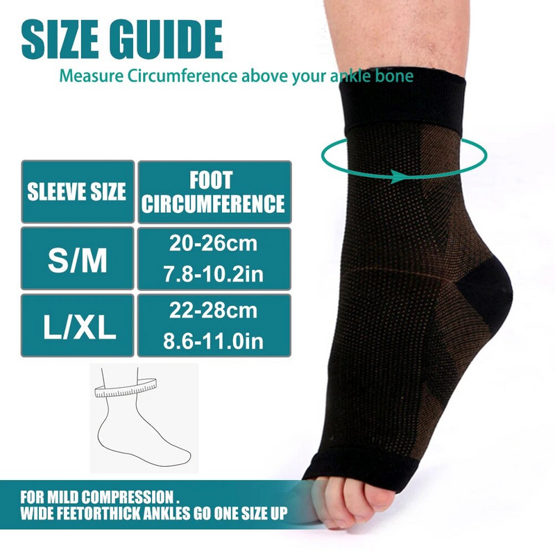 1 Pora Neuropatijos kojinės, palaikomos varinės kulkšnies suspaudžiamos rankovės petnešėlės sausgyslių uždegimui, skausmui malšinti padų fascito patinimas