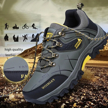 Обувки за мъже 2023 г. Нови мъжки маратонки Кожени водоустойчиви планински къмпинг туристически обувки Дебела подметка Удобни маратонки