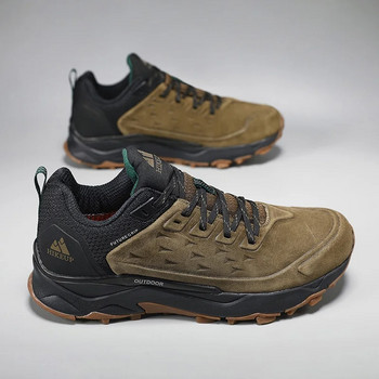 HIKEUP Туристически обувки за мъже Спорт на открито Къмпинг Лов Обувки за ходене Велурени естествена кожа Дишащи маратонки Неплъзгащи се