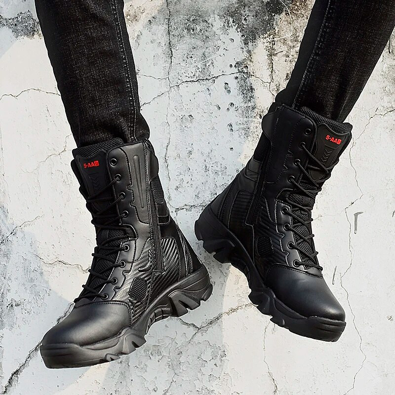 Taktiskie apavi Vīriešu 2023. gada militārie zābaki vīriešu ar sānu rāvējslēdzēju, elpojoši kaujas zābaki Vīriešu melni armijas zābaki liela izmēra New Arrivlas