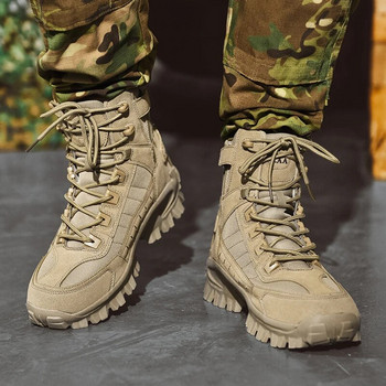 Военен Тактически ботуши Противоплъзгащи се ботуши на глезена Армейски ботуши Мъжки със страничен цип Големи размери Работни защитни обувки Мотоциклетни ботуши