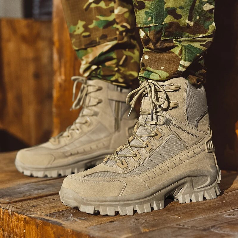 Military Man Tactical Boots Αντιολισθητικά Μποτάκια Στρατού Ανδρικά Μποτάκια με Πλαϊνό Φερμουάρ Μεγάλο Μέγεθος Παπούτσια Ασφαλείας Εργασίας Μπότες μοτοσυκλέτας