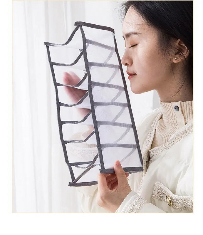 3 vnt. sulankstomų apatinių drabužių laikymo dėžutė Permatomas sulankstomas kelnaičių stalčių laikiklis liemenėlės organizatorius, kvėpuojantis tinklinis krepšys drabužių spintai