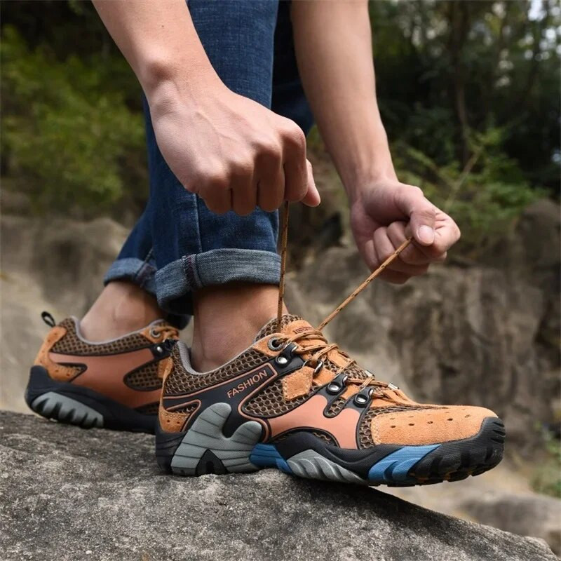 Ανδρικά παπούτσια πεζοπορίας Mesh Mountain Climbing Trekking Αθλητική σόλα από καουτσούκ Αθλητικά πάνινα παπούτσια προπόνησης Αντιολισθητικά στο βουνό, ανθεκτικό στη φθορά μονοπάτι