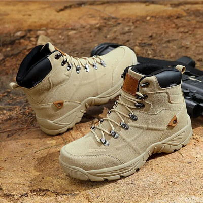 2023 Outdoor Waterproof Desert Men Tactical Boots Suede Leather Hiking Shoes Men Sneakers Lightweight Combat Military Army Boots