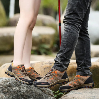 2023 Туристически обувки Мъжки Дамски мрежести маратонки Дишащи дантели Ежедневни модни женски черни планински обувки Момче Есен Лято Кафяви