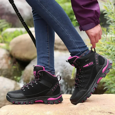 Top înalt în aer liber cuplu din piele intoarsa pantofi de drumeție pentru camping femei alpinism sport pantofi ocazional pentru dama cizme de mers cu amortizare anti-alunecare