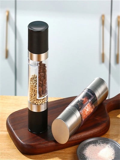 1 dvojitý ručný mlynček vhodný na mletie kuchynských fliaš s korením, ako je čierne korenie, korenie, morská soľ, rasca atď.