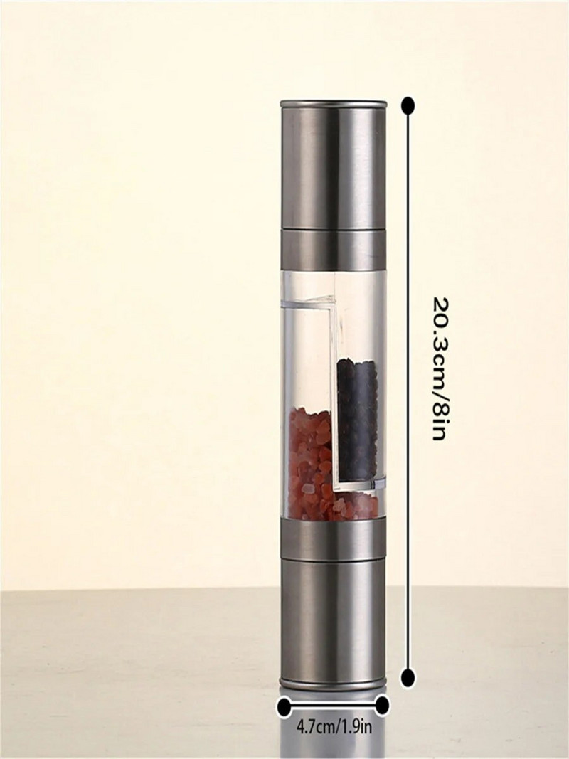 1 dvojitý ručný mlynček vhodný na mletie kuchynských fliaš s korením, ako je čierne korenie, korenie, morská soľ, rasca atď.
